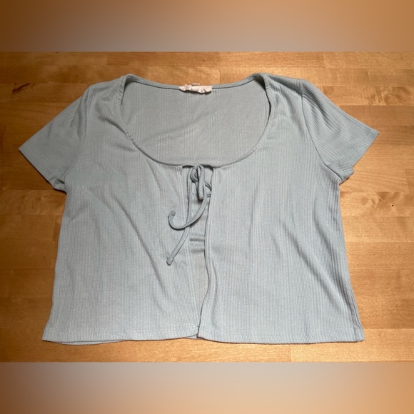 Pink Rose Women’s Short Sleeve Ribbed Light Blue Cardigan Size Large Balletcore - Picture 9 of 11